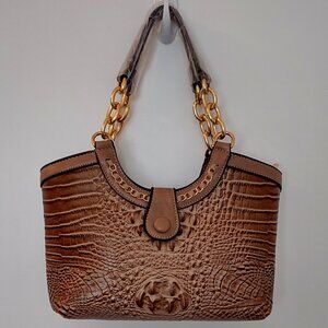 Crocodile-Embossed Shoulder / Crossbody Handbag